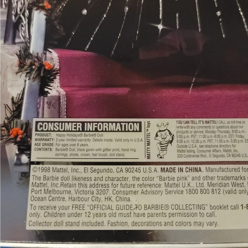NIB! 1998 Happy Holidays Mattel#20200 Barbie RARE Box Error Misprint - Picture 4 of 8